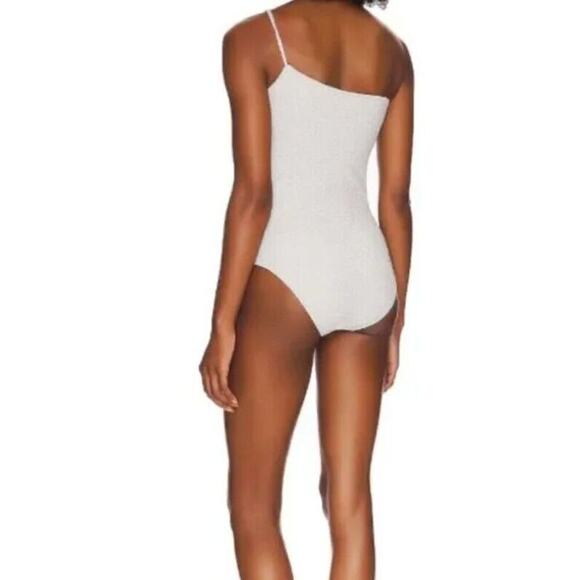 Good American 5 / 2XL 90s Hot One Shoulder One Piece Silver Shimmer Swim NEW NWT - Picture 2 of 6